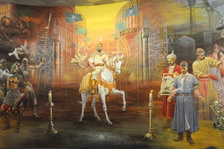 Muurschildering in het Staatsmuseum van de Geschiedenis van Oezbekistan